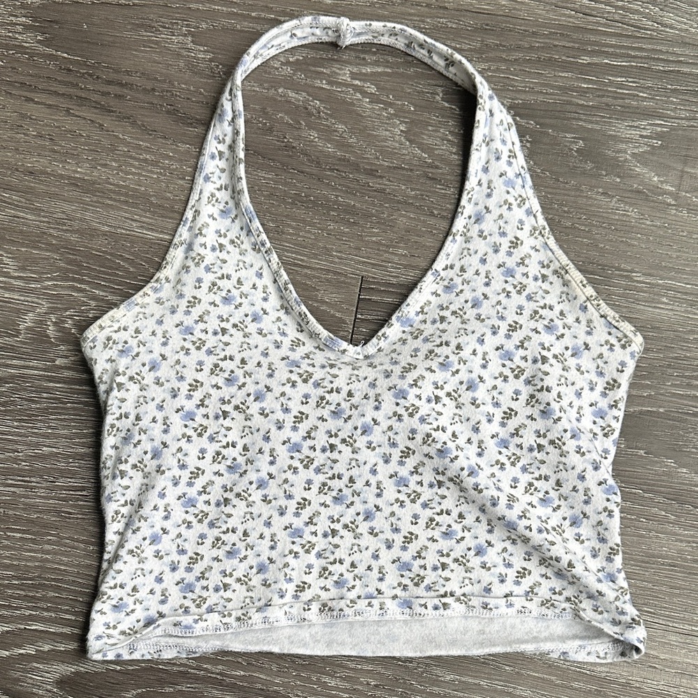 Hollister Floral Crop Top - White and Blue